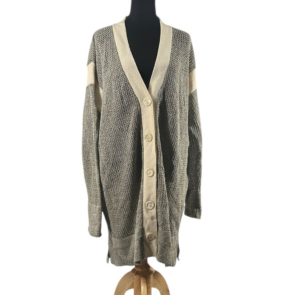 Holt Renfrew cardigan open knit neutral sweater luxury wool rayon vintage sz 3X - Picture 3 of 8